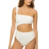 Crepe Asymmetrical One Piece Swimsuit -Shoreline Trendy 1001007 One Piece Swimsuit Off White Front
