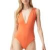 MICHAEL Michael Kors Grommet Plunge One Piece Swimsuit -Shoreline Trendy 105094 ZINN 166204