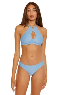 Ribbed High Neck Halter Bikini Top