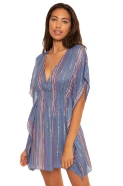 Metallic Stripe Cover Tunic -Shoreline Trendy 1139271 Apparel Top Mist Side