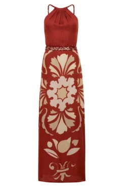 Lisa Maxi Dress -Shoreline Trendy 123D21 Apparel Dress Scroll Red Laydown