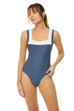 Textured Over The Shoulder One Piece Swimsuit