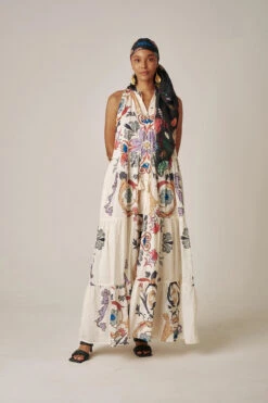 Scrolls Marieta Maxi Dress -Shoreline Trendy 223D11 Apparel Dress Scrolls Multi Gard Lifestyle
