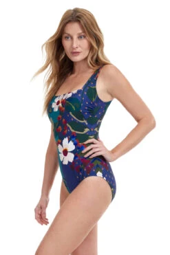 Square Neck One Piece Swimsuit 7 Square Neck One Piece Swimsuit -Shoreline Trendy 23BG 172U One Piece Swimsuit Multicolor Side
