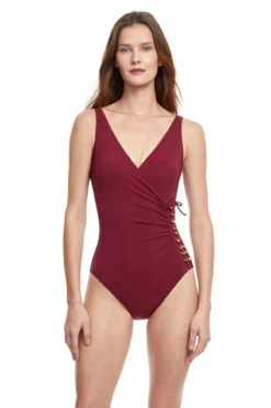 Grommet Surplice One Piece Swimsuit
