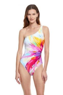Abstract Asymmetrical One Piece Swimsuit