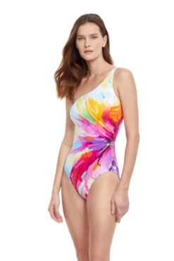 Abstract Asymmetrical One Piece Swimsuit -Shoreline Trendy 23SC 051 One Piece Swimsuit Multi Side
