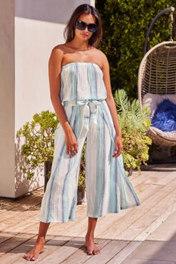 La Hana Strapless Jumpsuit -Shoreline Trendy 2952371 Apparel Jumpsuit Gulf Multi Lifestyle1