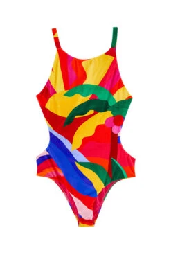 Farm Rio Graphic Sunshine High Neck One Piece Swimsuit -Shoreline Trendy 299783 One Piece Swimsuit Graphic Sunshine Laydown