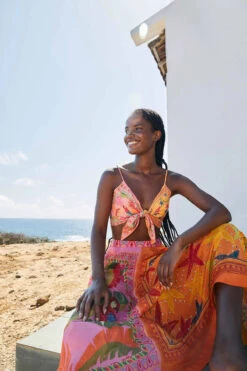 Farm Rio Mixed Scarves Crop Top -Shoreline Trendy 302938 Apparel Top Multi Lifestyle