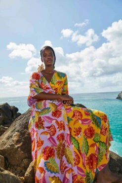 Farm Rio Mixed Beaks & Bananas Maxi Wrap Dress -Shoreline Trendy 303124 Apparel Dress Multi Lifestyle