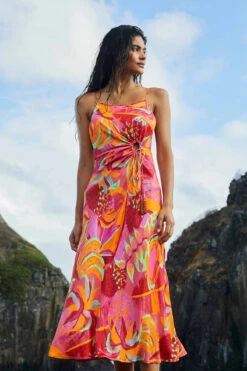 Farm Rio Fruit Brush Cutout Midi Dress -Shoreline Trendy 303154 Apparel Dress Multi Lifestyle