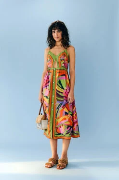 Farm Rio Toucans Scarf Midi Dress -Shoreline Trendy 303966 Apparel Dress Toucans Scarf Lifestyle