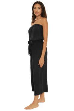 Strapless Tie Waist Jumpsuit -Shoreline Trendy 3052271 Apparel Jumpsuit Black Side