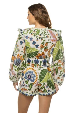 Farm Rio Summer Garden Romper -Shoreline Trendy 306382 Apparel Romper Summer Garden Sand Back