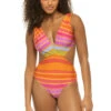 Farm Rio Shiny Stripes One Piece Swimsuit -Shoreline Trendy 307149 One Piece Swimsuit Shiny Stripes Front