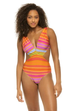 Farm Rio Shiny Stripes One Piece Swimsuit
