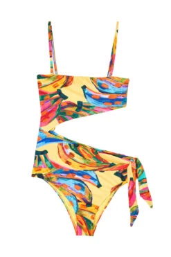 Farm Rio Colorful Bananas Bandeau Monokini -Shoreline Trendy 308508 One Piece Swimsuit Colorful Banana Laydown