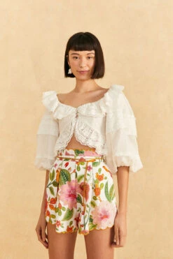 Farm Rio Macaw Bloom Shorts -Shoreline Trendy 309223 Apparel Bottom Off White Lifestyle