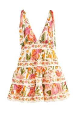 Farm Rio Macaw Bloom Mini Dress -Shoreline Trendy 309266 Apparel Dress Off White Laydown