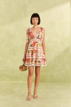 Farm Rio Macaw Bloom Mini Dress -Shoreline Trendy 309266 Apparel Dress Off White Lifestyle