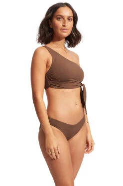 Seafolly Tie Front Asymmetrical Bikini Top 7 Seafolly Tie Front Asymmetrical Bikini Top -Shoreline Trendy 31342 942 Bikini Top Tiramisu Side