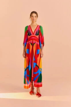 Farm Rio Colorful Leaves Maxi Dress -Shoreline Trendy 314418 Apparel Dress Multi Lifestyle