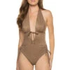 Brena Maillot Halter One Piece Swimsuit -Shoreline Trendy 31MBZM One Piece Swimsuit Bronze Metallic Front