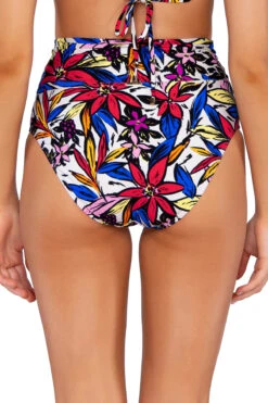 Hannah High Waist Banded Bikini Bottom -Shoreline Trendy 33BBOBLO Bikini Bottom Bold Blossom Back