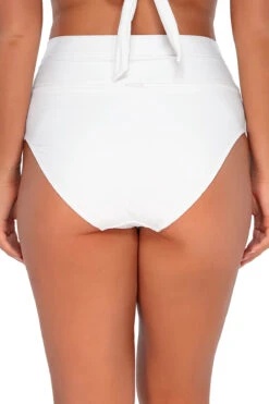 Banded Foldover High Waist Bikini Bottom -Shoreline Trendy 33BWHILI Bikini Bottom White Lily Back