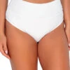 Banded Foldover High Waist Bikini Bottom -Shoreline Trendy 33BWHILI Bikini Bottom White Lily Front