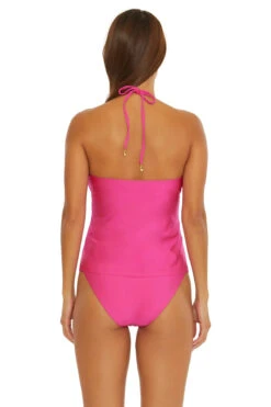 Monaco Solid Ring Halter Tankini Top -Shoreline Trendy 3493535 Tankini Top Rose Back