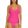 Monaco Solid Ring Halter Tankini Top -Shoreline Trendy 3493535 Tankini Top Rose Front
