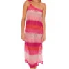 Cascade Asymmetrical Crochet Dress -Shoreline Trendy 3636035 Apparel Dress Pink Combo Front