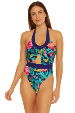India Garden Maillot Halter One Piece Swimsuit