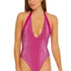 Cosmos Metallic Plunge One Piece Swimsuit -Shoreline Trendy 3691035 One Piece Swimsuit Pink Front1