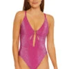 Cosmos Metallic M-Wire Cutout Maillot One Piece Swimsuit -Shoreline Trendy 3691135 One Piece Swimsuit Pink Front1