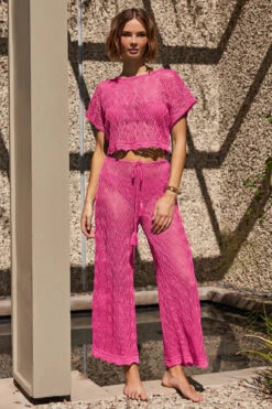 Crochet Drawstring Crop Pant -Shoreline Trendy 3775035 Apparel Bottom Rose Lifestyle