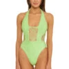 Maillot Halter Plunge One Piece Swimsuit -Shoreline Trendy 4091034 One Piece Swimsuit Pistachio Front1