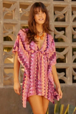 Crochet V-Neck Tunic -Shoreline Trendy 4639371 Apparel Top Rose Violet multi Lifestyle1