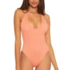 High Leg Plunge Halter One Piece Swimsuit -Shoreline Trendy 4711024 One Piece Swimsuit Cantaloupe Front