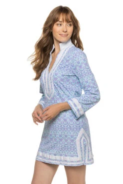 Naples Long Sleeve Tunic -Shoreline Trendy 517 NP22 Apparel Top Purple And White Side