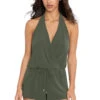 Bianca Surplice Swim Romper -Shoreline Trendy 6006057E One Piece Swimsuit Military Front