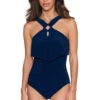 Square Cut Liza High Neck One Piece Swimsuit 2 Square Cut Liza High Neck One Piece Swimsuit -Shoreline Trendy 6006097 One Piece Swimsuit Navy Front
