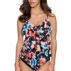 Rita Ruffle Over The Shoulder Tankini Top 2 Rita Ruffle Over The Shoulder Tankini Top -Shoreline Trendy 6015044 Tankini Top Black Multi Front