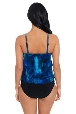 Hazy Daze Rita Ruffle Over The Shoulder Tankini Top -Shoreline Trendy 6017944 Tankini Top Blue Multi Back