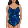 Hazy Daze Rita Ruffle Over The Shoulder Tankini Top -Shoreline Trendy 6017944 Tankini Top Blue Multi Front
