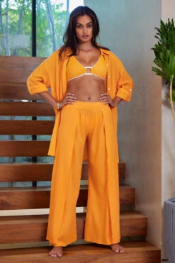 Gauzy Wide Leg Pant -Shoreline Trendy 6050371 Apparel Bottom Orange Burst Lifestyle2