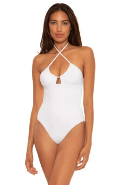 Candice Convertible Halter One Piece Swimsuit -Shoreline Trendy 631027 One Piece Swimsuit White Front2