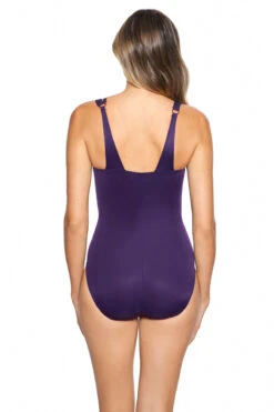 Miraclesuit Network Azura Mesh Underwire Asymmetrical One Piece Swimsuit -Shoreline Trendy 6516624 One Piece Swimsuit Sangria Purple Back